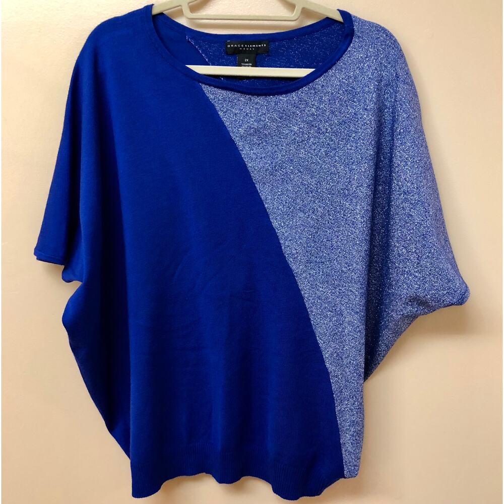 Grace Elements Woman's Blue / Silver Knit Top 2X